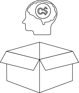 İçinde Kanada Doları sembolü olan bir kafayı gösteren kavramsal bir çizim, açık bir kutunun üstünde, para için kutunun dışını temsil eden..