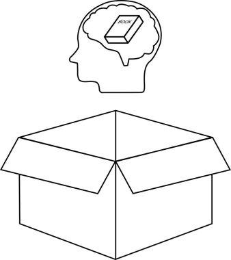 Kutunun dışındaki düşünceyi tasvir eden kavramsal bir illüstrasyon, açık bir kutunun üzerinde bir kitap içeren bir beyin..