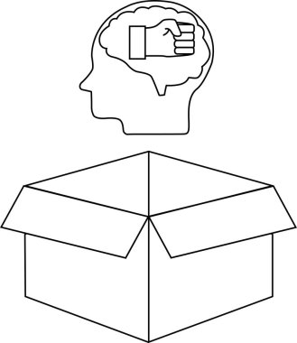 Kavramsal bir illüstrasyon, içinde yumruğu olan bir kafanın, açık bir kutunun üstünde, kutunun dışındaki düşünceyi saldırganlıkla temsil ettiğini gösteriyor..