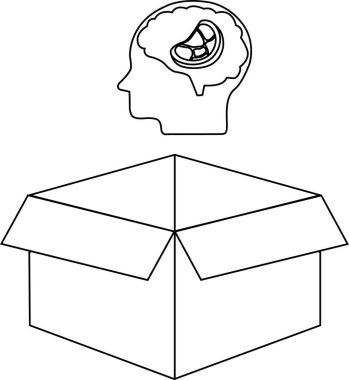 Kutunun dışındaki bir beyni gösteren kavramsal bir illüstrasyon, kutunun dışındaki düşünceyi ve yeniliği temsil ediyor..