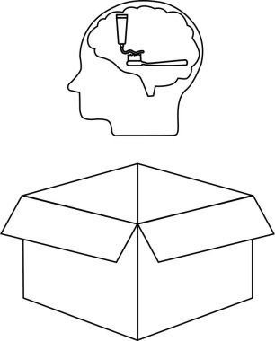 Kavramsal bir illüstrasyon, içinde beyin olan bir kafa ve altında kutunun dışındaki düşünceyi temsil eden bir kutu gösteriyor..