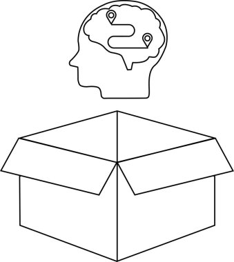 İçinde harita olan bir kafayı, açık bir kutunun üstünde, kutunun dışındaki düşünceyi temsil eden kavramsal bir çizim..