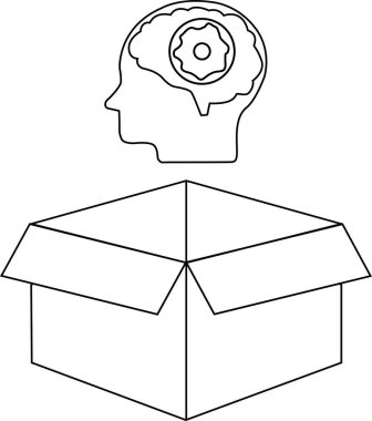 İçinde çörek olan bir kafayı gösteren kavramsal bir çizim, kutunun dışındaki düşünceyi sembolize ediyor, açık bir kutunun üstündeki..