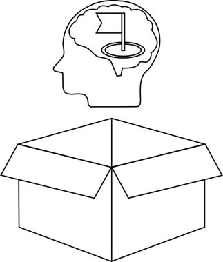 İçinde bayrak olan bir kafayı tasvir eden kavramsal bir illüstrasyon, açık bir kutunun üzerinde duran, kutunun dışındaki düşünceyi temsil eden hedef ayarını sembolize ediyor..