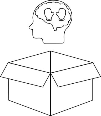 Kavramsal bir illüstrasyon, içinde eldivenler olan bir kafayı, açık bir kutunun üstünde, kutunun dışındaki düşünceyi temsil eden.