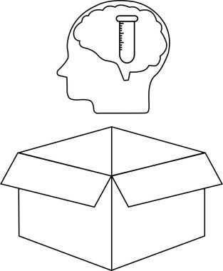 Beynin içinde test tüpü olan bir kafayı tasvir eden kavramsal bir illüstrasyon, açık bir kutunun üzerinde, bilimsel bir zihniyetle kutunun dışındaki düşünceyi sembolize ediyor..