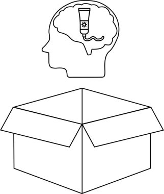 İçinde krem tüpü olan bir kafayı, açık bir kutunun üstünde gösteren kavramsal bir görüntü, kutunun dışındaki düşünceyi temsil ediyor..