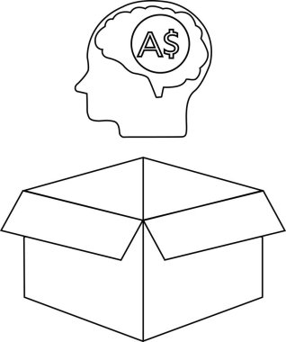 İçinde Avustralya doları sembolü olan bir kafa çizimi açık bir kutunun üstünde, kutunun dışını temsil ediyor..