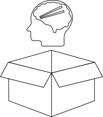 Açık bir kutunun üstündeki beyni tasvir eden yaratıcı bir çizim yenilikçi fikirleri ve problem çözmeyi sembolize ediyor..