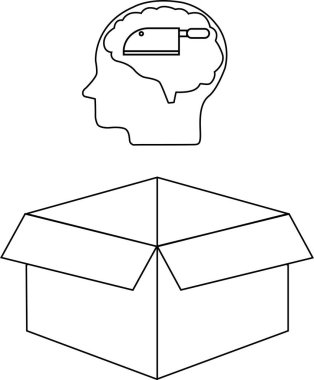 İçinde satır olan bir beyni, açık bir kutunun üstünde, alışılmadık düşünceleri ve alışılmadık fikirleri temsil eden kavramsal bir illüstrasyon..