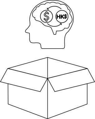 Aşağıdaki kutuyla para değiş tokuşu yapmayı düşünen bir kafa tasviri, mali durumla ilgili farklı düşünceleri temsil ediyor..