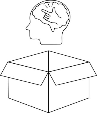 Beyin fırtınası, yaratıcılık ve yenilikçi fikirleri temsil eden, kalıpların dışında düşünmenin kavramsal bir gösterimi. Görüntüde eli açık bir kutunun üzerinde olan bir beyin var..
