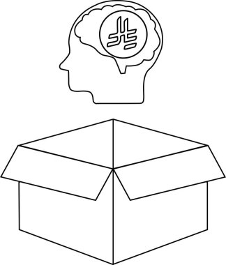 Kutunun dışındaki düşüncenin sembolik bir temsili. İçinde beyni ve kutusu olan bir kafa var..