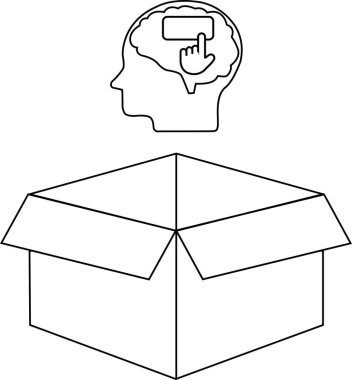 Alışılmışın dışında düşünmenin kavramsal bir gösterimi, eli bir kutuyu gösteren bir kafa, yenilikçi düşünmeyi sembolize ediyor..