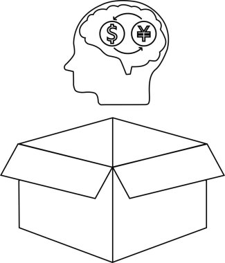 İçinde para birimi sembolleri olan bir kafayı, açık bir kutunun üstünde gösteren kavramsal bir illüstrasyon, mali açıdan kutunun dışını temsil ediyor..