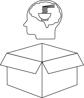 Kutunun dışındaki düşüncenin sembolik bir temsili. Erişteli bir beyin ve bir kutu..