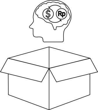 Yenilikçi finansal çözümleri ve küresel piyasa bilincini temsil eden, açık bir kutunun üzerinde para değişimi hakkında düşünen bir beyin tasviri.