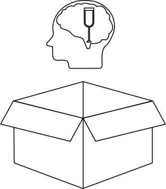 İçinde pipet olan bir beyni, açık bir kutunun üzerinde, kutunun dışındaki düşünceyi ve yenilikçi çözümleri sembolize eden kavramsal bir çizim..