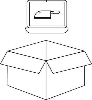 Satır simgesini gösteren basit bir dizüstü bilgisayar çizimi, açık bir kutunun üzerinde, kavramsal bir resim oluşturur.