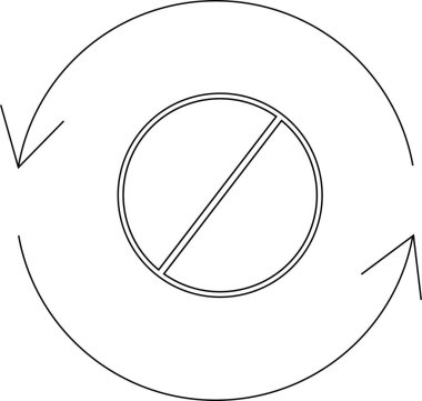 Dairesel yasaklama sembolü oklarla çevrilidir, bu da tekrar eden bir döngü veya sürekli kısıtlama döngüsü olduğunu gösterir..