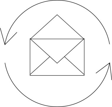 Dairesel oklarla çevrili, e-posta eşzamanlaması ve veri transferini sembolize eden basit bir e-posta zarfı çizimi.