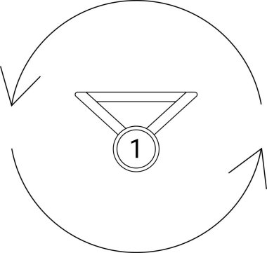 Birincilik madalyası dairesel oklarla çevrilidir, bu da tekrarlama ya da başarı döngüsü anlamına gelir..