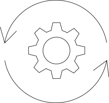Dairesel oklarla çevrili, süreklilik, otomasyon ya da basit, temiz bir dizayndaki döngüsel hareketi sembolize eden bir dişli..