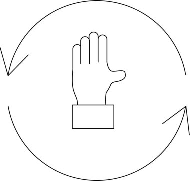 Dairesel hareketi, hareketi, yönü ve iletişimi, değişim, tekrarlama veya döngüsel süreçleri sembolize eden el döndürme simgesi.