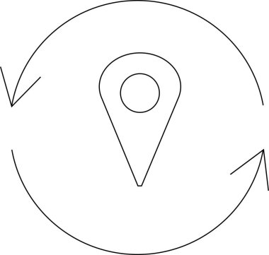 Döndürme okları ile çevrili bir konum simgesi bir konum izleme, yenileme veya döngü hareketi sembolize.