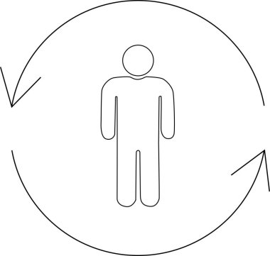 Dairesel bir okla çevrelenmiş, sürekli gelişmeyi, değişimi ya da bir olaylar döngüsünü temsil eden basit bir çizim..