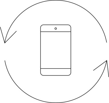 Dönen oklarla çevrili akıllı telefonun basit bir çizgi çizimi, ekran dönüşünü ve mobil aygıt yönelimini sembolize eder.
