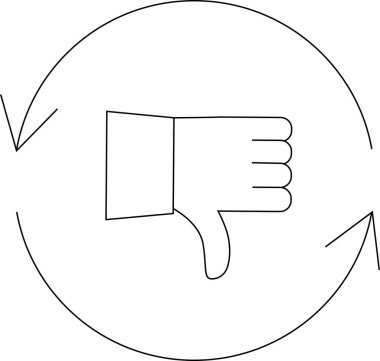 Çemberin içinde sürekli bir döngü içinde, reddedilmeyi, onaylanmamayı ya da olumsuz geri bildirimi sembolize eden, oklu bir başparmak simgesi.