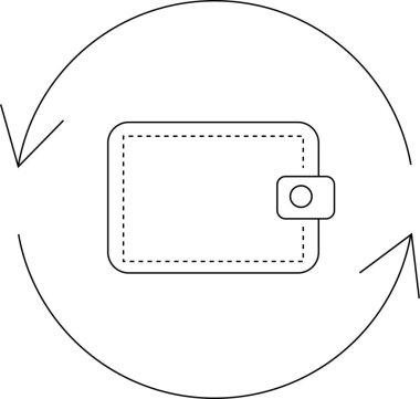 Etrafında oklar olan cüzdan, para değişimi konsepti. Para alışverişini temsil eden, etrafında oklar olan bir cüzdanın vektör illüstrasyonu.
