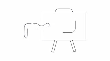 Hesap makinesini beyaz tahtada sunan birinin basit bir çizgi çizimi, eğitim veya iş içeriği için idealdir. Temiz ve minimalist tasarım.