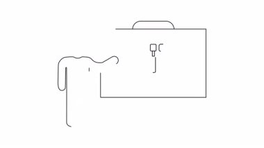 Bir kişinin basit bir çizgi çizimi beyaz tahtayı çekiç çizimi ile sunar, yapım ve DIY temaları için ideal.