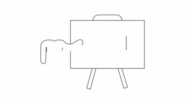 Moda hakkında sunum yapan bir çöp adamın basit bir animasyonu, beyaz tahtadaki bir askıyı işaret ediyor..