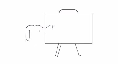 Beyaz tahtaya pasta grafiği çizen birinin basit bir çizgi çizimi. İş, eğitim veya veri analizi kavramları için ideal.