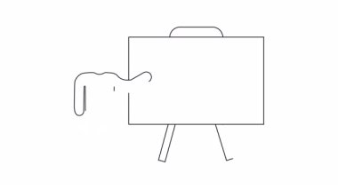 Bir insanın eğitim veya iş içeriği için ideal olan dizüstü bilgisayar teknolojisi üzerine sunum yaptığı minimalist bir sanat çizgisi çizimi. Basit ve temiz tasarım.