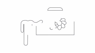 Beyaz tahtanın üzerinde çan ve çiçek olan bir tasarımı sunan bir kişinin basit bir taslak çizimi.