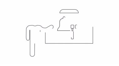 Zil ve çekiç üzerine sunum yapan birinin basit bir çizgisi çizimi. Eğitim veya iş bağlamları için ideal.