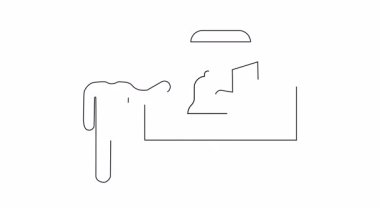 Bir kişinin basit bir çizgi çizimi beyaz tahtaya bir çan ve müzik notası sunar, eğitim veya müzik teması için idealdir..