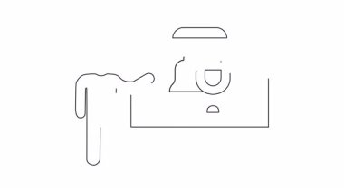 Bir çan ve mikrofon simgesinin yer aldığı beyaz tahta üzerinde bilgi sunan bir kişinin basit bir çizgi çizimi, bildirim ve ses kavramlarını göstermek için mükemmel.