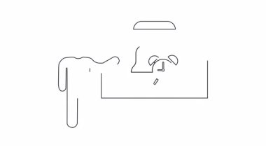 Zaman yönetimiyle ilgili bir sunumu tasvir eden basit bir çizgi, bir kişi, beyaz tahta, çan ve saat. Eğitici içerik için ideal.