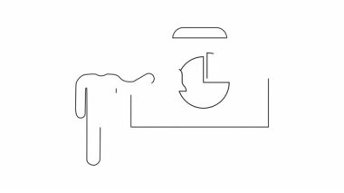 Bir kişinin beyaz tahta üzerinde çan simgesi olan bir pasta grafiğini sunduğu basit bir çizgi..