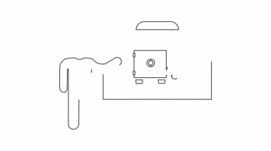 Güvenlik sistemini beyaz tahtada güvenli ve alarm ziliyle sunan bir kişinin basit bir çizgisi..