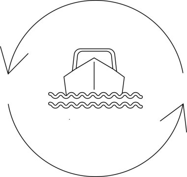 Dönen daire içinde bir bot çizimi, manevra kabiliyeti ve seyrüsefer sembolü, denizcilik ve ulaşım için uygun..