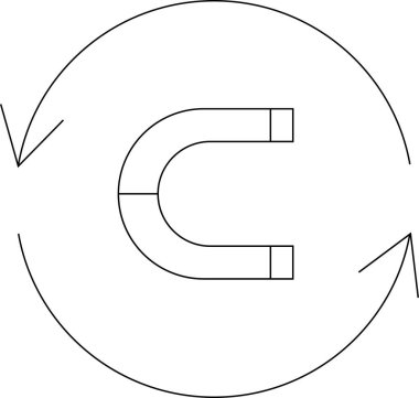 At nalı mıknatısının basit bir çizimi. Etrafı oklarla çevrili. Çekiciliği, etkiyi ve manyetik alanların gücünü simgeliyor..