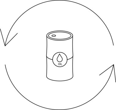 Sürdürülebilir enerji, kaynak yönetimi ve çevresel koruma çabalarını sembolize eden, geri dönüşüm okları olan bir petrol varili tasviri.