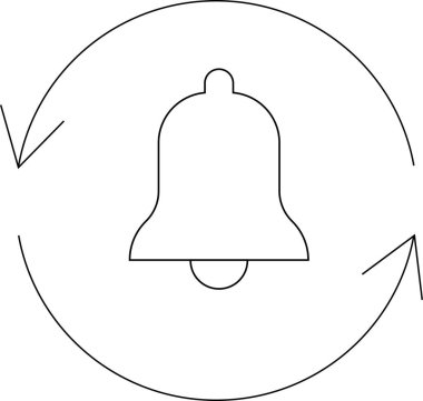 Dairesel oklarla çevrili, anımsatıcıları, güncellemeleri ve tekrarlanan uyarıları sembolize eden bir uyarı zilinin basit bir çizgi çizimi.