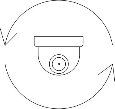 Döndürme okları olan güvenlik kamerası simgesi, bir güvenlik sisteminde gözetim, izleme ve kapsamlı kapsamı simgeliyor.